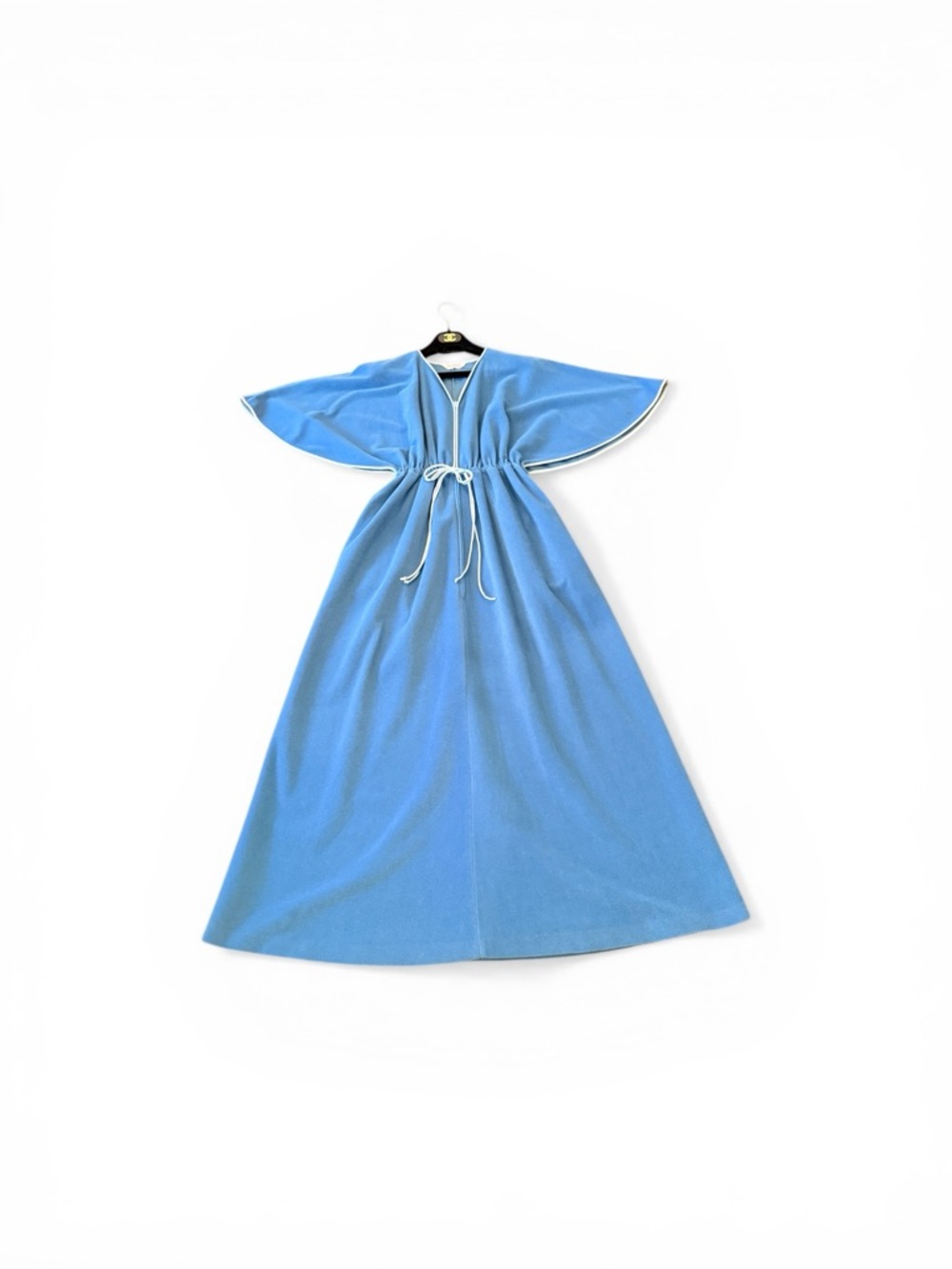 1970’s Vanity Fair Periwinkle Blue Maxi House Coat with Butterfly Sleeves - Picture 3 of 17